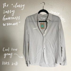 Everlane Grey Silk Button-Up Top